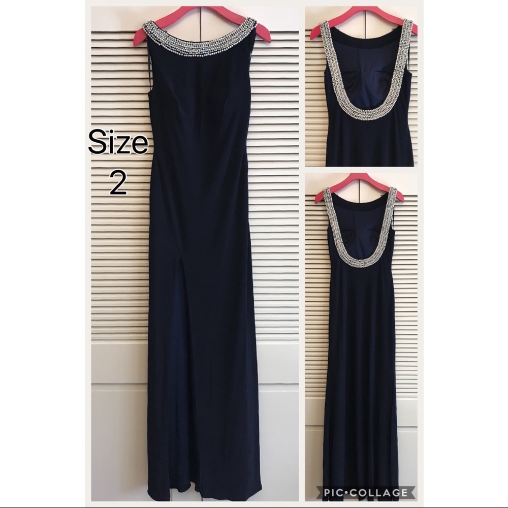 La Femme Navy Evening Gown